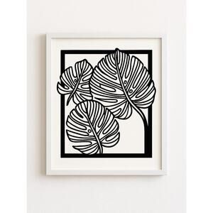 Modern 3D Printed Leaf Line Art Minimalist 8x10 Wall Decor Living Room Office